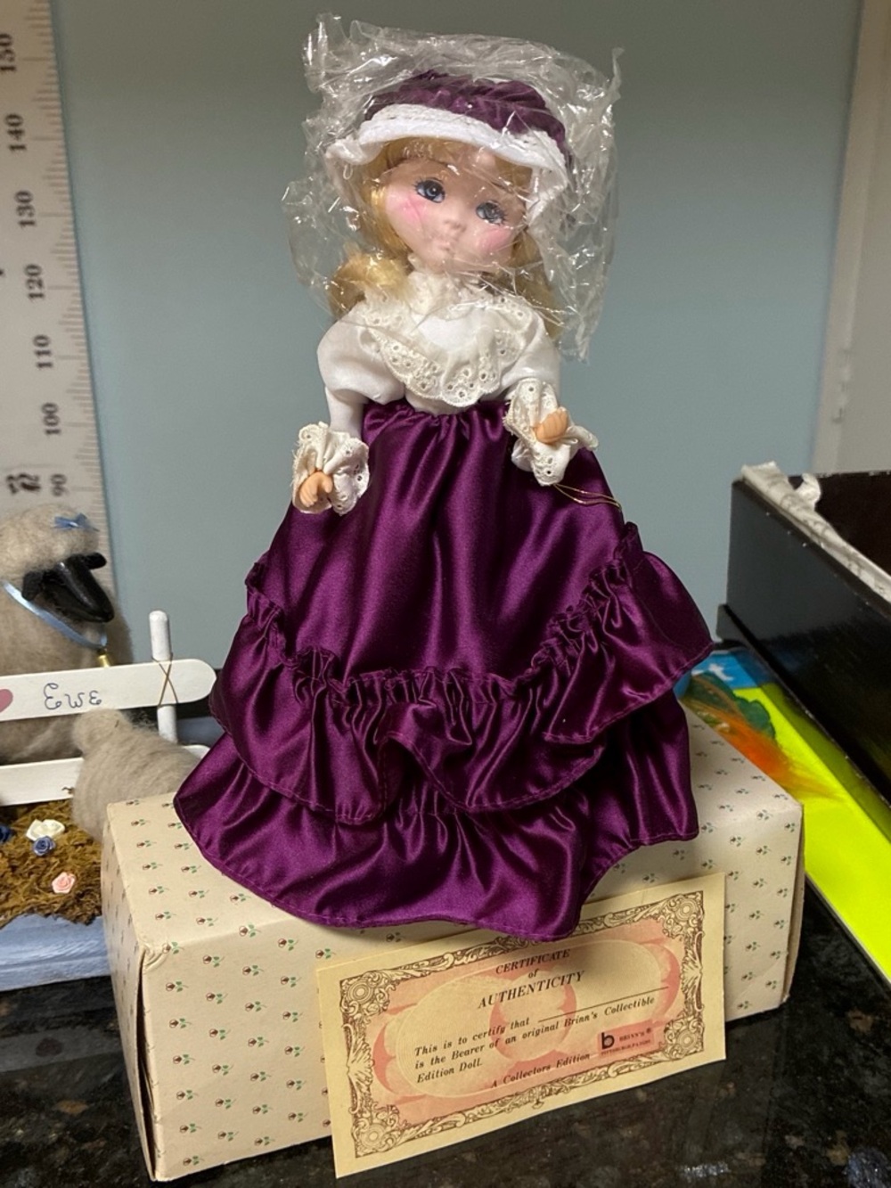 Purple Satin Ruffle Doll Dress Outfit with White Lace Collar